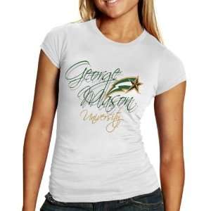 George Mason Patriots Ladies White Script and Logo T shirt