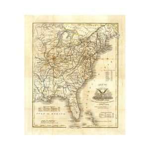 John Warner Barber   Map Of The United States, 1845 Giclee Canvas