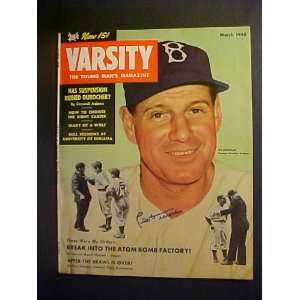 Leo Durocher Brooklyn Dodgers Autographed March 1948 Varsity Magazine