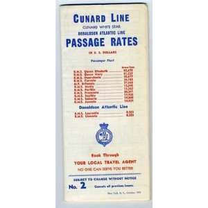  Star Line Passage Rates 1953 Donaldson Atlantic Line 