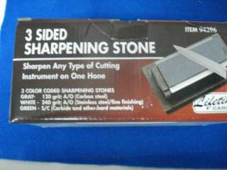 Three sided knife tool sharpener three differant grits wet or dry 
