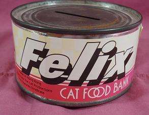 VINTAGE CARTOON FELIX METAL CAT FOOD BANK  