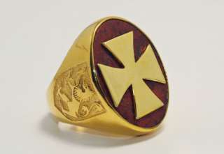 Red Jasper Scottish Templar Gold Plated Silver Ring  