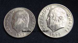 1972 Haiti 20 50 Centimes 2 Coins UNC FAO Coin  