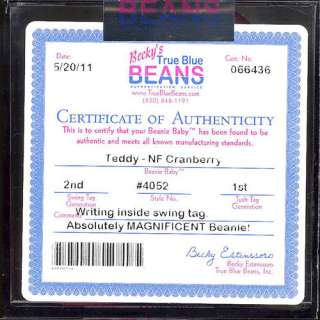 AUTHENTICATED   NEW FACE CRANBERRY TEDDY (2ND GEN) TY BEANIE BABY 