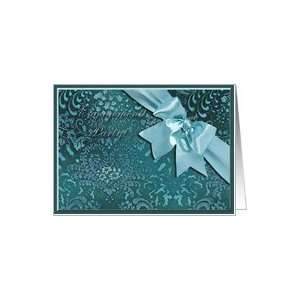  Invitation, Engagement Party, Aqua Heart with Bow Card 