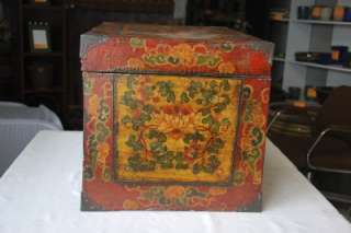 Large Tibetan Storage Trunk Wood Hope Chest Handpainted With Buddhist 