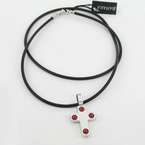   18K White Gold Rubber Coral Bead Necklace w/ Cross Pendant  