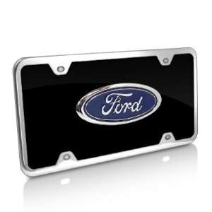  Ford Black Acrylic License Plate with Chrome Frame Kit 