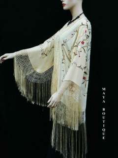 Silk Fringe Jacket Kimono Flapper Coat Embroidered Vanilla Maya 