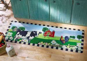   Home Kitchen Decor Rooster Cow & Barn Scenery Floor Runner Rug  