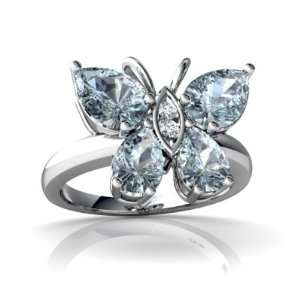   14K White Gold Pear Genuine Aquamarine Butterfly Ring Size 4 Jewelry