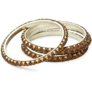 Chamak by priya kakkar 4 Smoky Topaz Crystal Bangle Bracelet with Gold 