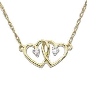   Yellow Gold Double Heart Shaped with Diamond Necklace, 16 Jewelry