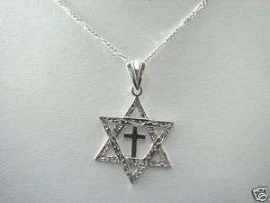 Mens Sterling MESSIANIC Star of David Cross Necklace  
