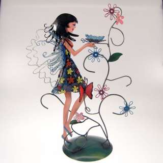   fairy w/flowers earring holder jewelry stand all metal wire 13H NEW