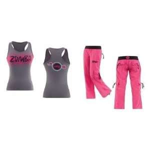  Zumba Cargo Pants (Pink) + Racerback Top (Gray) Sports 