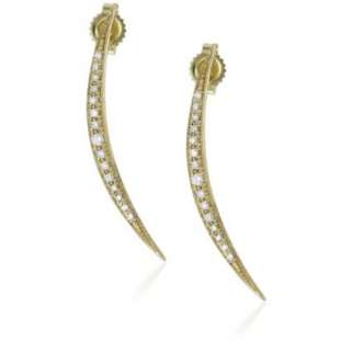 Mizuki Vertical Diamond Crescent Charm on 14k Gold Post Earrings 