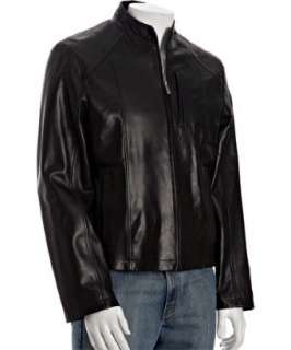 Cole Haan black lambskin zip front motorcycle jacket  BLUEFLY up to 