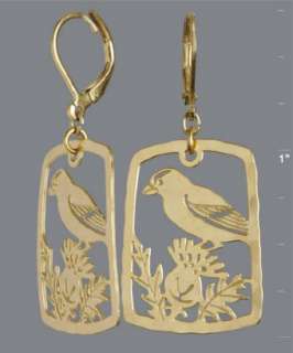 David Aubrey gold bird rectangular earrings  