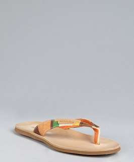 Hogan orange striped canvas thong sandals