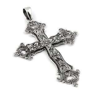  Large 925 Sterling Silver Gothic Cross Pendant With 