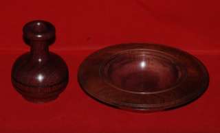 Wooden Treen Red Wood Bowl & Bubinga Wood Pot  