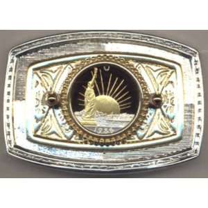 24k Gold on Sterling Silver World Coin Belt Buckle   Statue of Liberty 