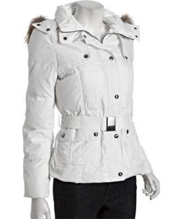 Marc New York white quilted convertible natural coyote fur hood belted 