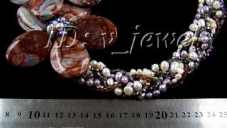 Sea onyx crystal pearl flower necklace/earring set VJ  