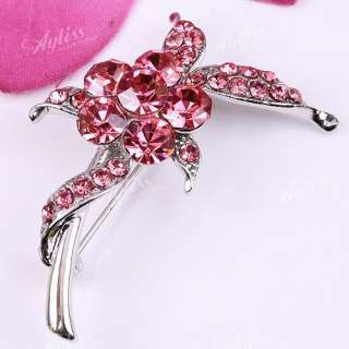 Pink Rhinestone Crystal Flower Lady Girl Pin Brooch 1PC  