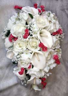   White CALLA LILY Roses Silk Wedding Flowers Bridal BOUQUET NEW  