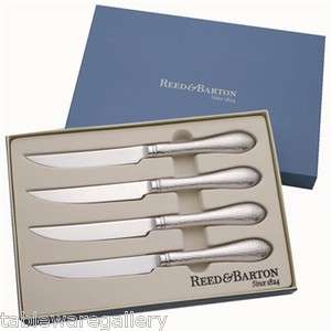 Reed & Barton Hammered Antique Stainless (4) Steak Knives (New 