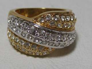 Rhinestones Gold & Silver Ring Size 7.25 Signed JA  