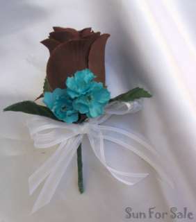   Bouquet Wedding Package Bride Groom Centerpiece Pew TURQUOISE BROWN