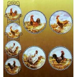  Rooster Plates with Hanger Set (4)
