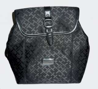 Tommy Hilfiger Small Black Logo Signature Backpack Handbag Grab & Go 