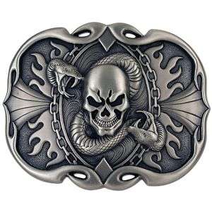 TANDY LEATHER SKULL AND SNAKE PEWTER TROPHY BUCKLE  
