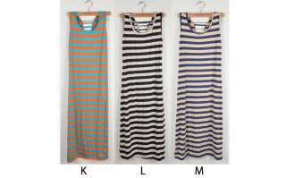 Women Stripe & Solid Color Long Casual Sleeveless Tank Open Band Back 
