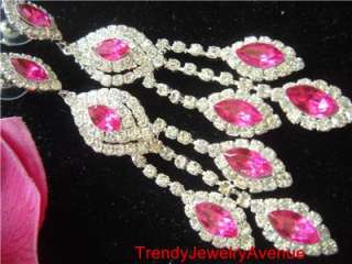 Pink Crystal Teardrop chandelier bridal earrings  