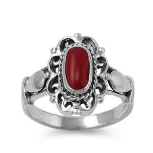   Silver 16mm Oval Red Stone Ring (Size 5   9)   Size 9 Jewelry