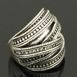 Cool Silver Vintage Cross Swarovski Crystal Ring R516 Size 6,7 ,8 