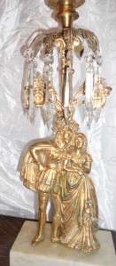 ANTIQUE 1850 MARBLE Gilded Brass/Crystal Prism CANDELABRA GIRANDOLE 