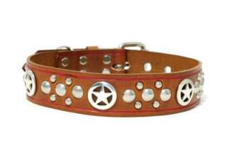 Brown/Red Leather Dog Collar and Leash/Lead Set Crystal Studded Police 