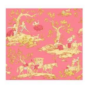   Toiles Pastoral Country Scenic Wallpaper, Coral