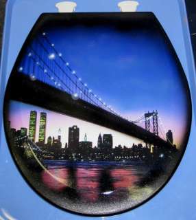 New York City Scape Custom Toilet Seat, Airbrushed NY Skyline Bathroom 