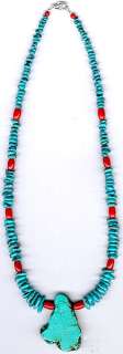 MENS WOMENS NAVAJO TURQUOISE CORAL NECKLACE#05,NATIVE AMERICAN JEWELRY 