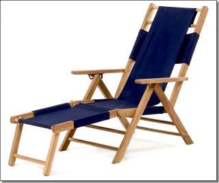 Outdoor Patio Furniture Blue Canvas Beach Lounge with Solid Teak Wood 