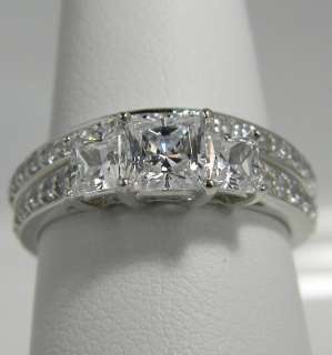   CTW PRINCESS CUT 3 STONE WEDDING RING SET WITH ACCENTS SOLID 14K GOLD
