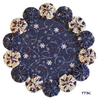 YoYo Candle Mat SNOWFLAKES Winter Blue White Quilt Fabric Table 